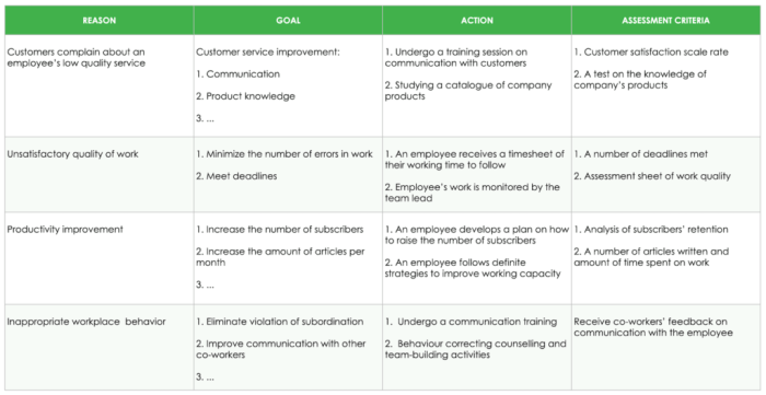 Work plan examples performance employee plans example business samples pdf